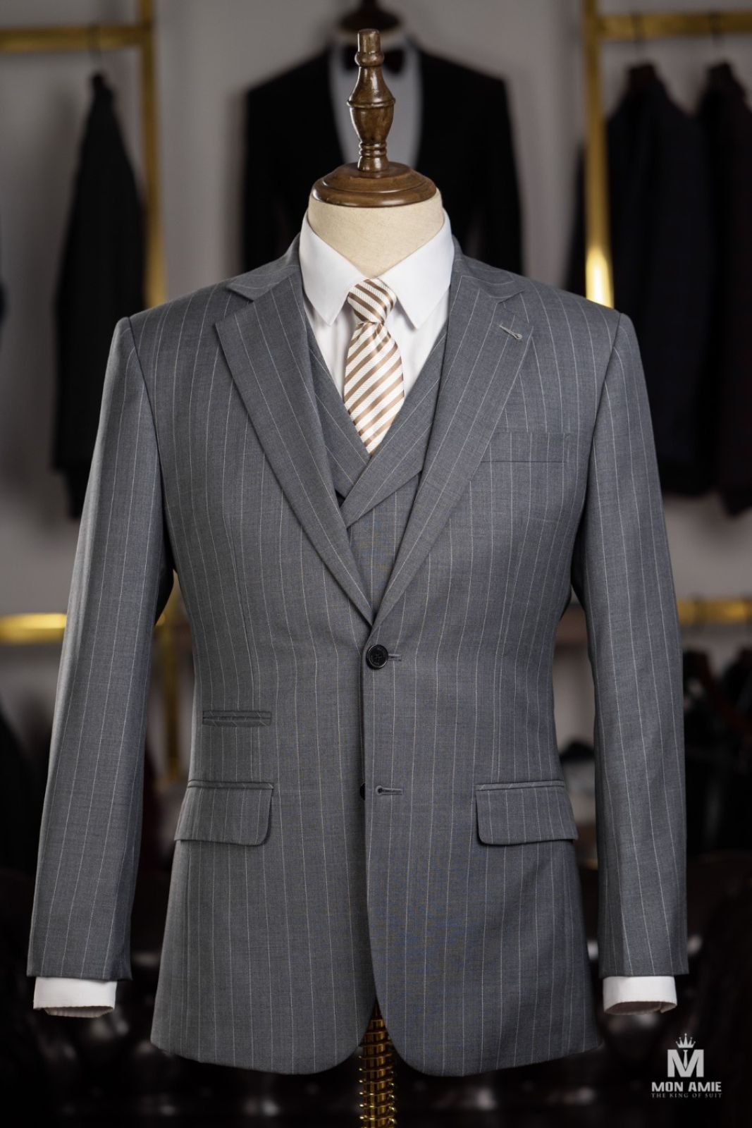 3 Pieces Grey Striped Suit 